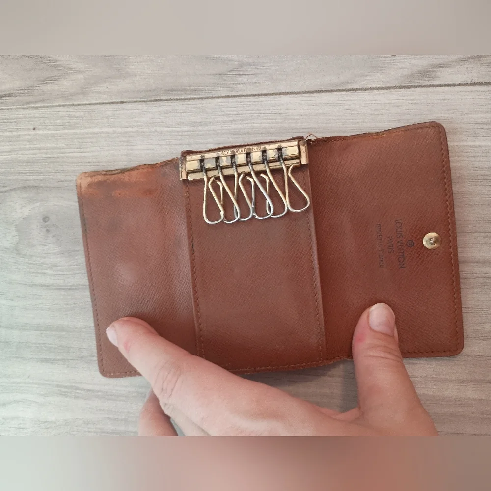 Vintage Louis Vuitton Brown key Wallet with Gold Button